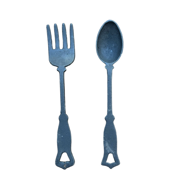Black Cast Iron Hanging Kitchen Decor Fork Spoon Set - Picture 1 of 5